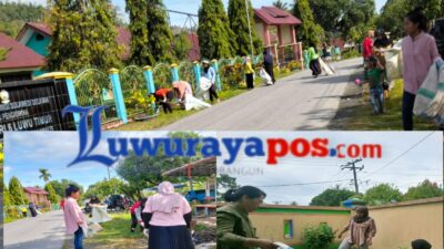 Pemdes Lamaeto Bergotong Royong Sambut Lomba Bersih Desa Tingkat Kabupaten Luwu Timur