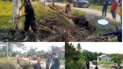 Gotong Royong, Pemdes Beringin Jaya Bersama Masyarakat Bersihkan Lingkungan Desa