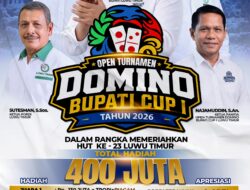 Open Turnamen Domino Bupati Cup I 2026 Siapkan Hadiah Rp400 Juta, Meriahkan HUT ke-23 Luwu Timur