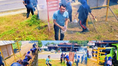 Staf Kecamatan Wotu Bersama Anggota Paskibra Gelar Aksi Bersih Lapangan Gaswo Jelang HUT RI