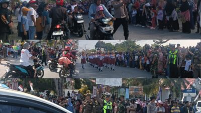 Personel Gabungan Polri, TNI dan Satpol PP Amankan Gerak Jalan HUT RI ke-81 di Mangkutana