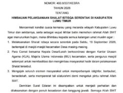 Bupati Lutim Ajak Masyarakat Bersatu dalam Doa, Shalat Istisqa Digelar Serentak