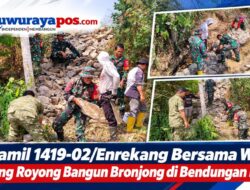 ‎Koramil 1419-02/Enrekang Bersama Warga Gotong Royong Bangun Bronjong di Bendungan Kenari