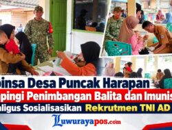 ‎Babinsa Desa Puncak Harapan Dampingi Penimbangan Balita dan Imunisasi, Sekaligus Sosialisasikan Rekrutmen TNI AD